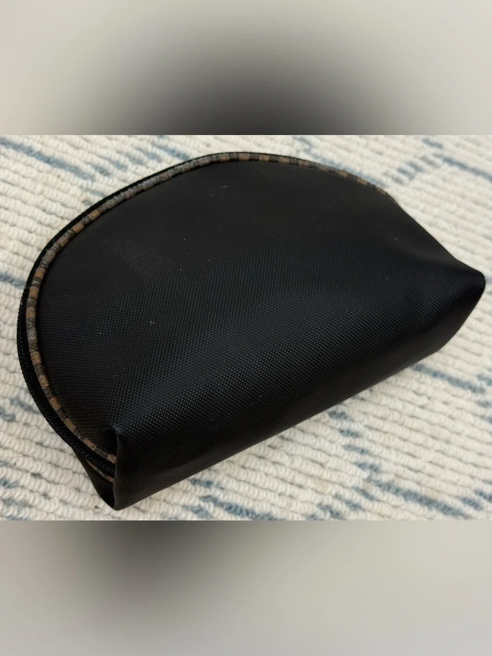 FENDI Vintage 90’s Signature Pequin Black Nylon Half-Moon Clutch/Cosmetic Pouch
